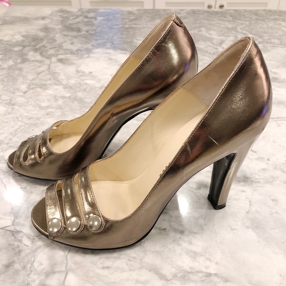 Marc By Marc Jacobs Shoes - Marc by Marc Jacobs Bronze Metallic Peep Toe Pumps